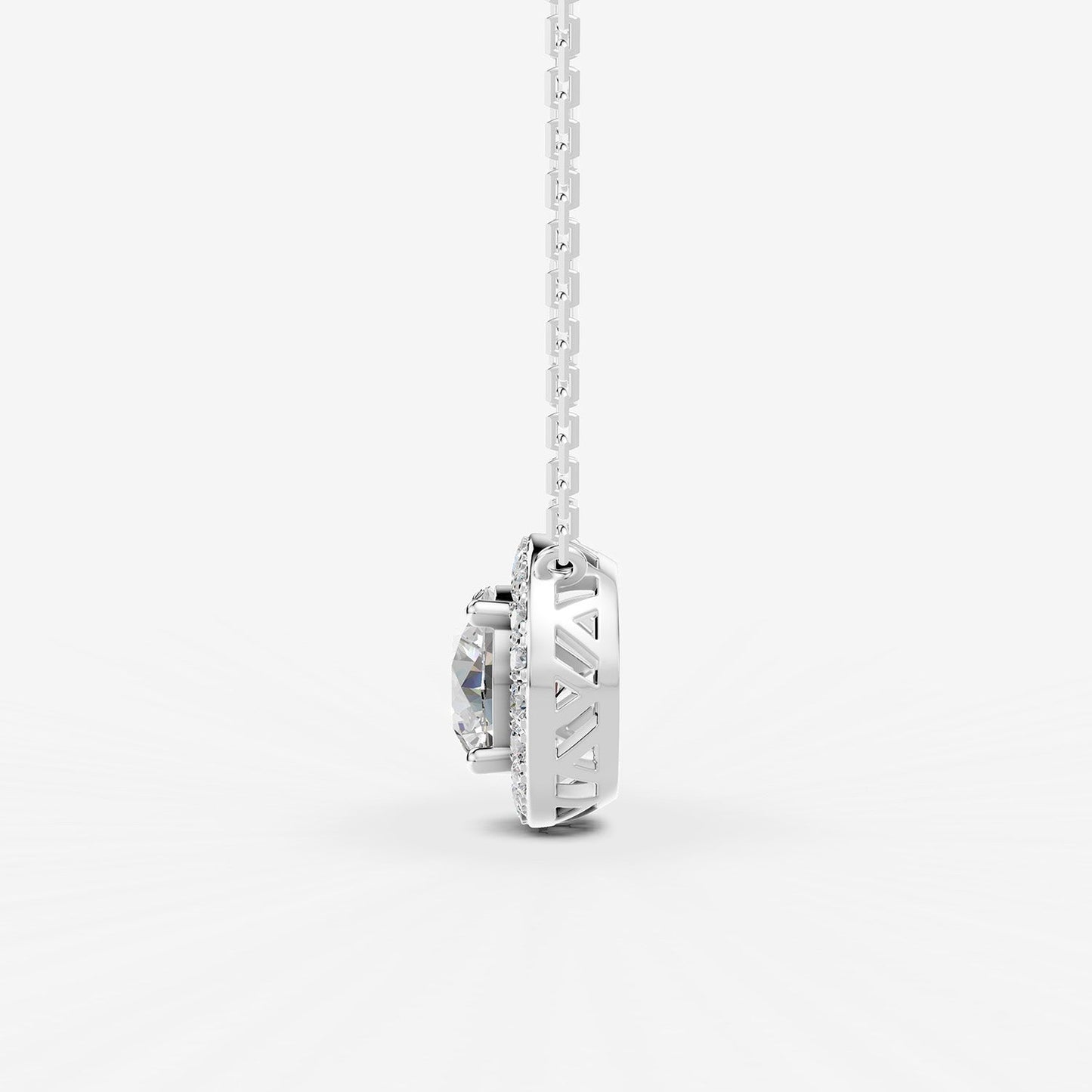 Halo Round Solitaire Pendant in 18K White Gold