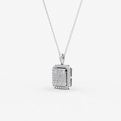 Mirage 1.5 Ct Look Emerald Cut Diamond Pendant in 18K White Gold