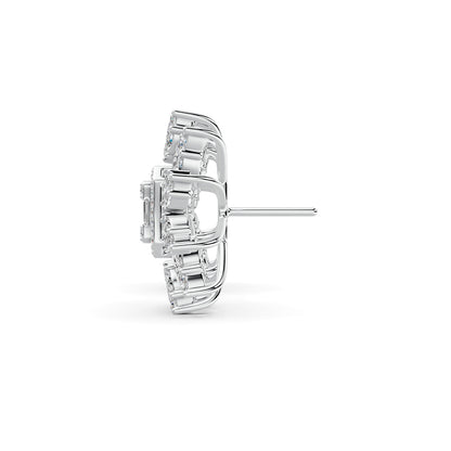 Flower Earrings in Emerald-cut and Marquise shaped Diamond in 18K White Gold