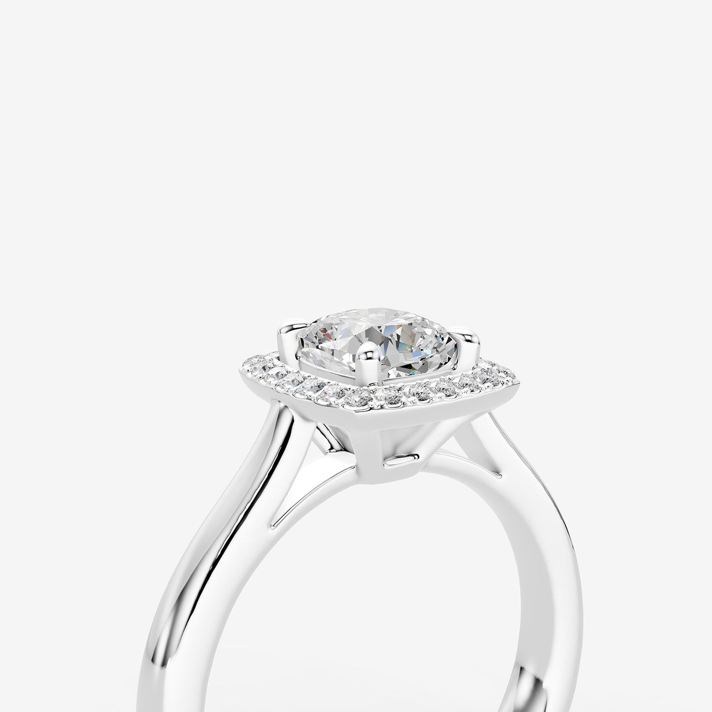 Halo Cushion Solitaire Ring in 18K White Gold