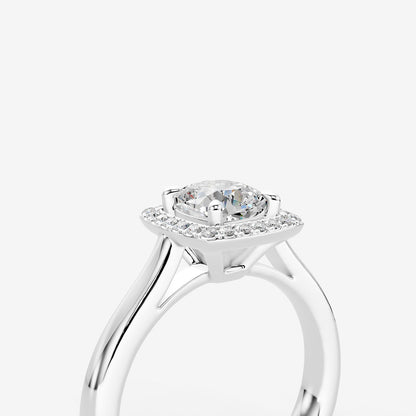 Halo Cushion Solitaire Ring in 18K White Gold