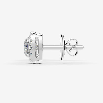 Halo Cushion Solitaire Earrings in 18K White Gold