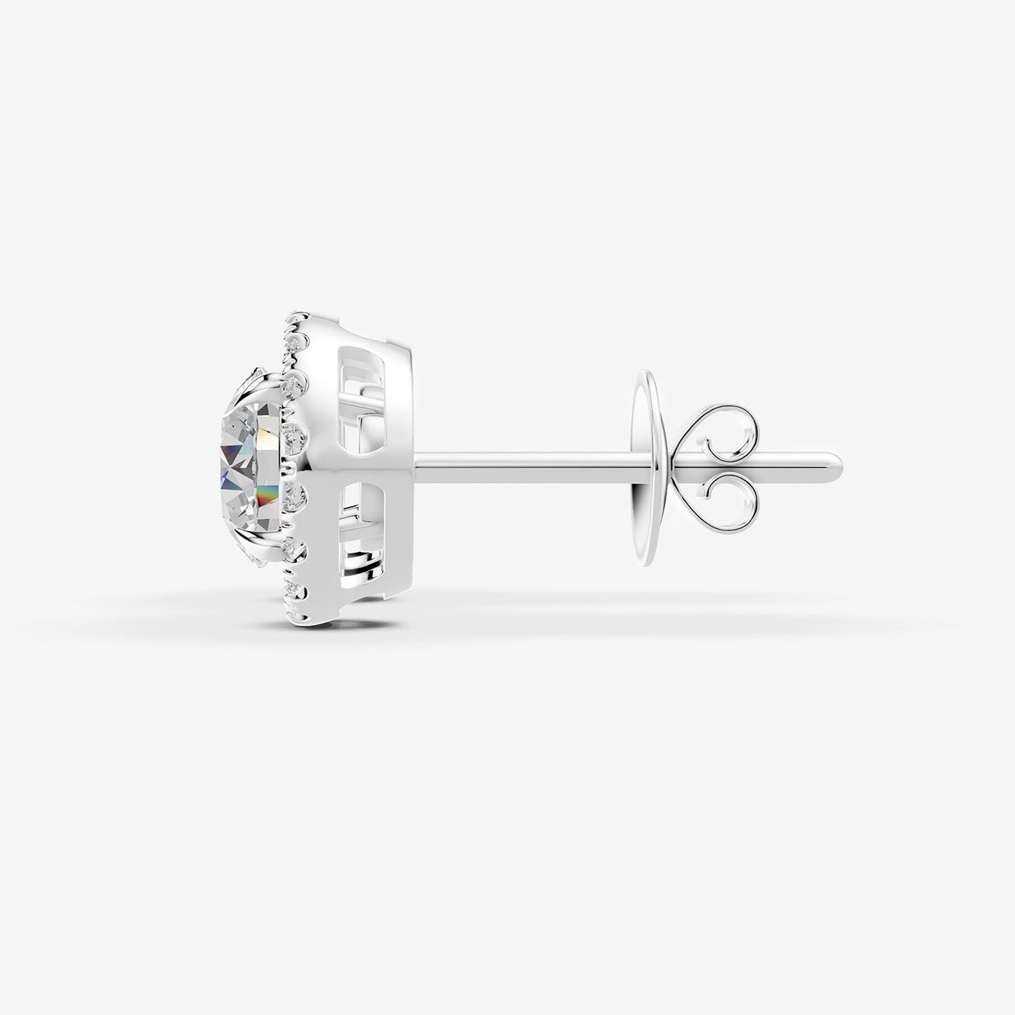 Halo Round Solitaire Earrings in 18K White Gold