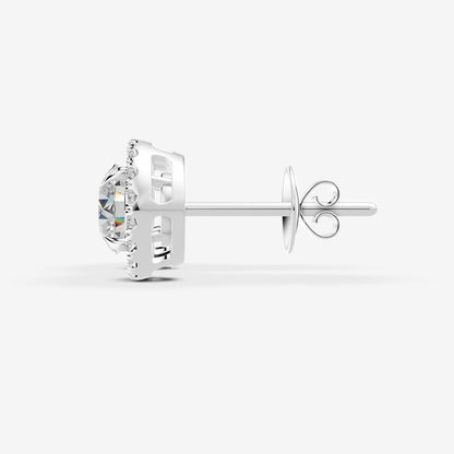 Halo Round Solitaire Earrings in 18K White Gold