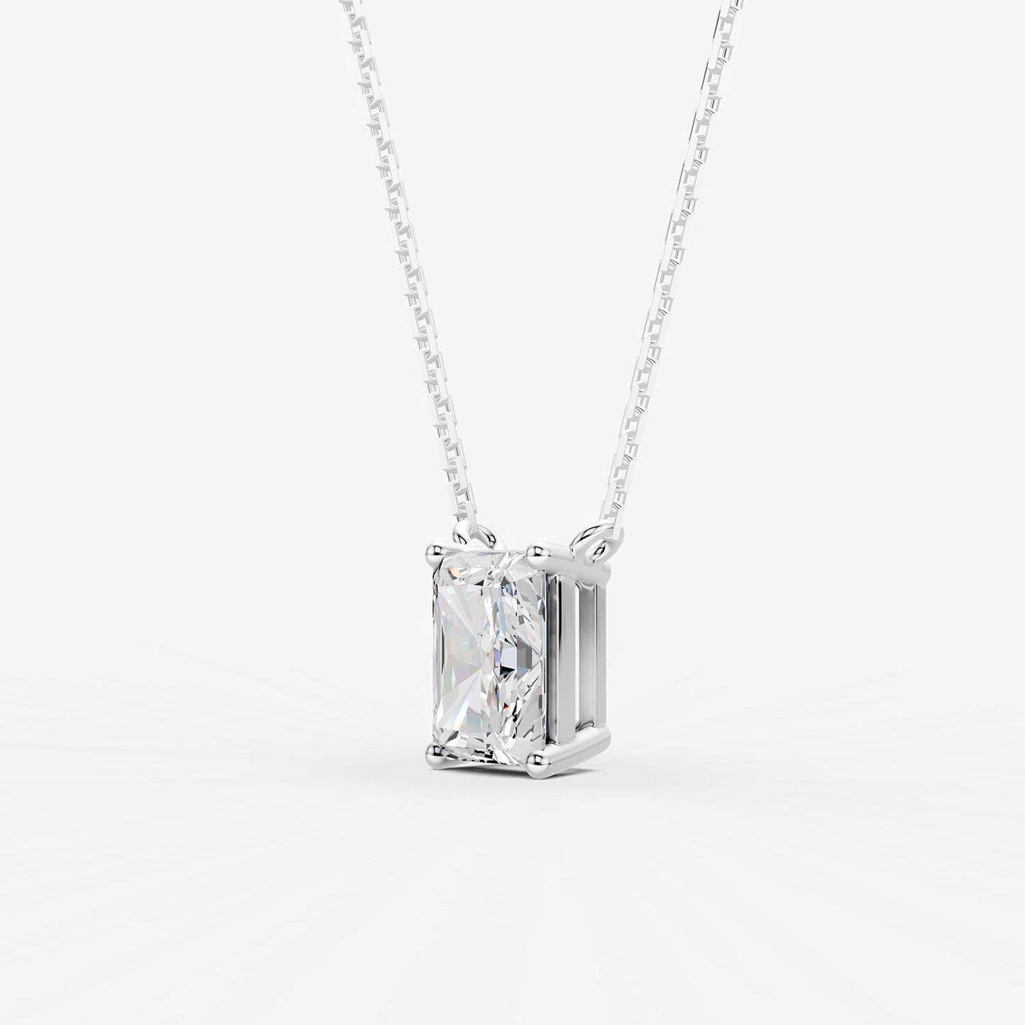 Classic Radiant Solitaire Pendant in 18K White Gold