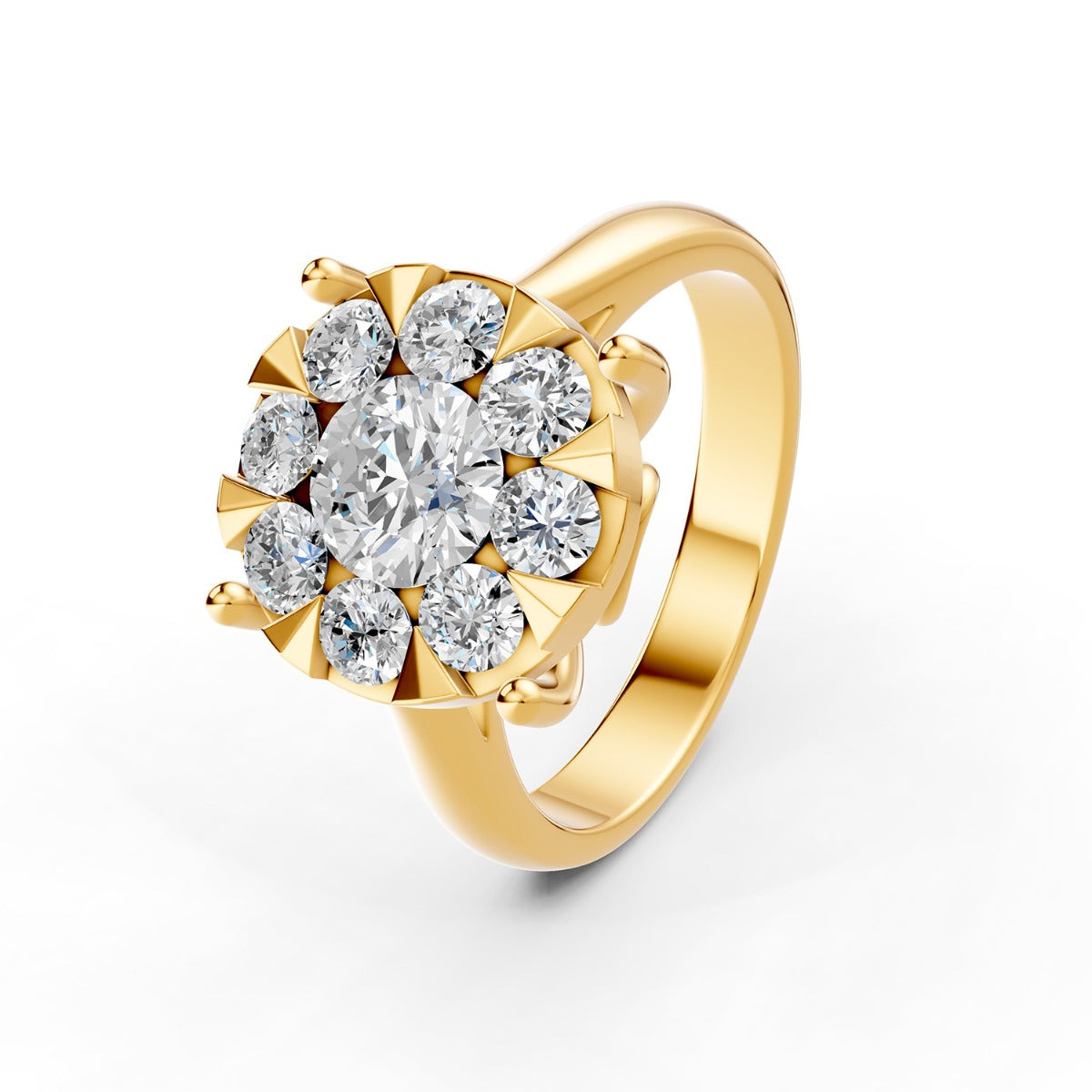 Mirage Round 3 Ct Look Diamond Engagement Ring in 18K Yellow Gold