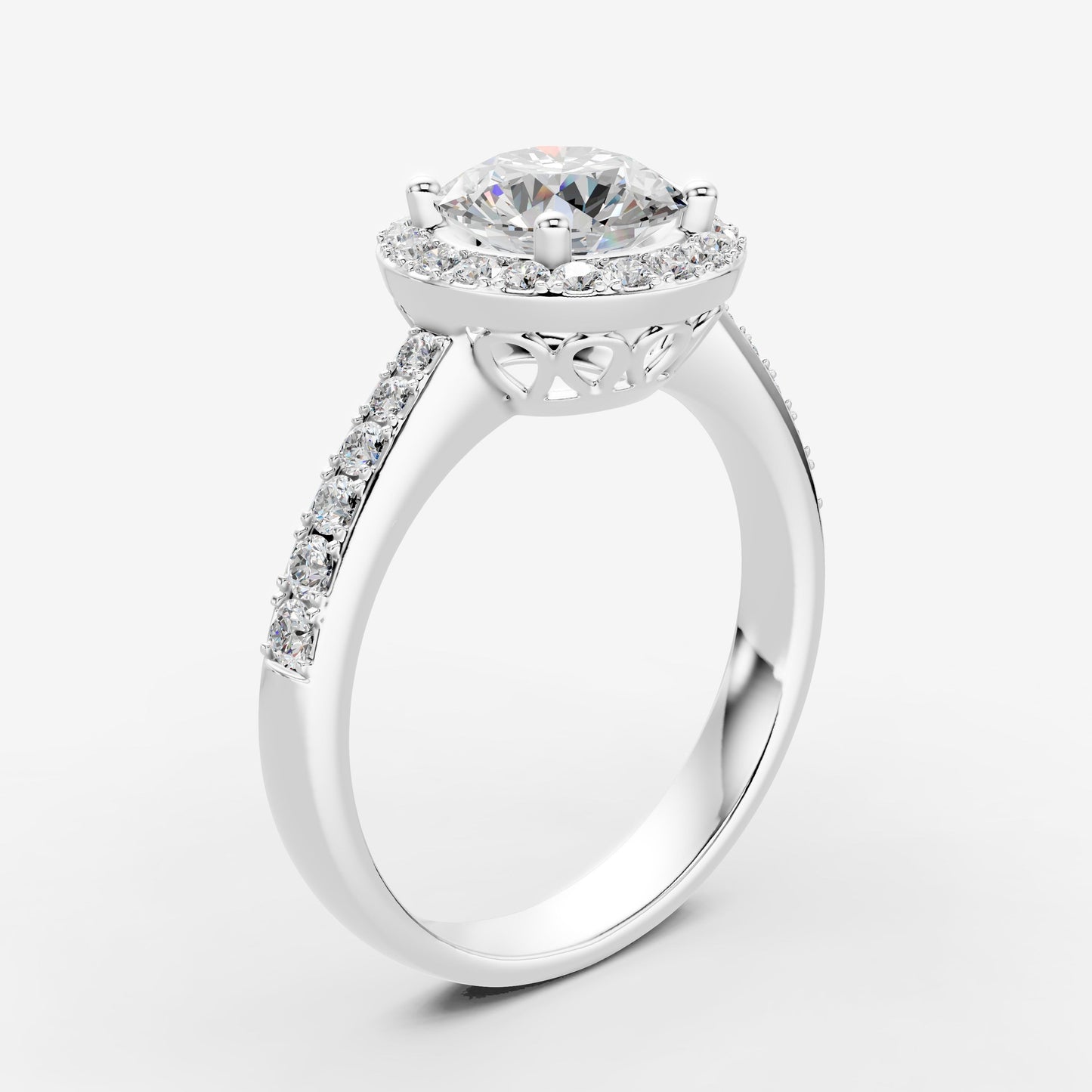 Halo Round Solitaire Ring in 18K White Gold