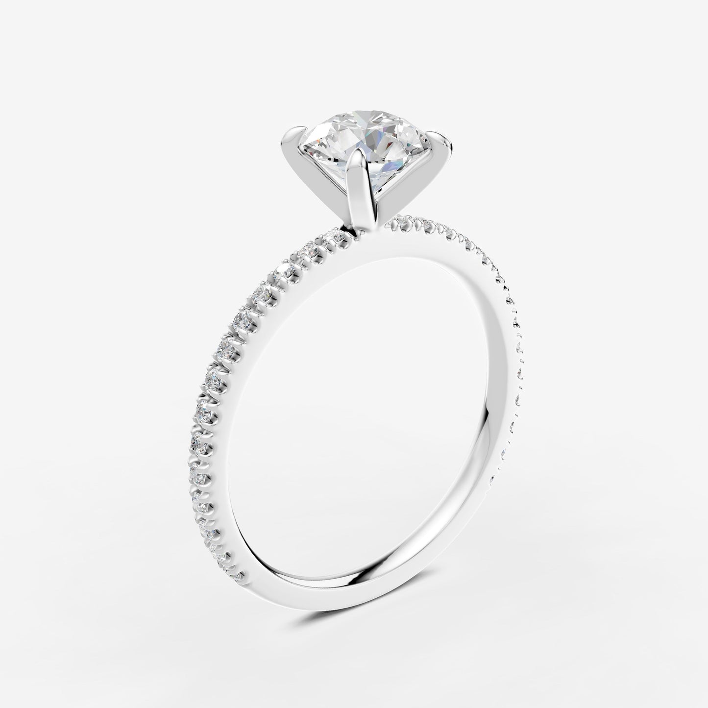 Round Solitaire Diamond Band Ring in 18K White Gold