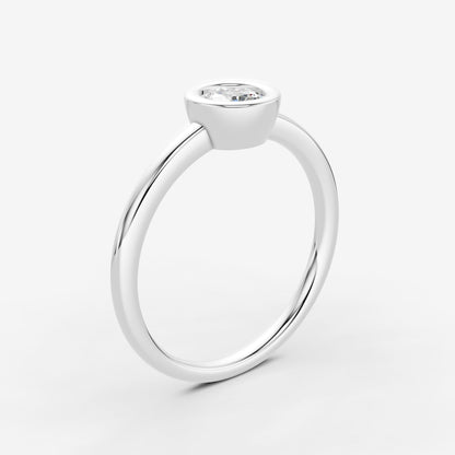 Bezel Round Solitaire Ring in 18K White Gold