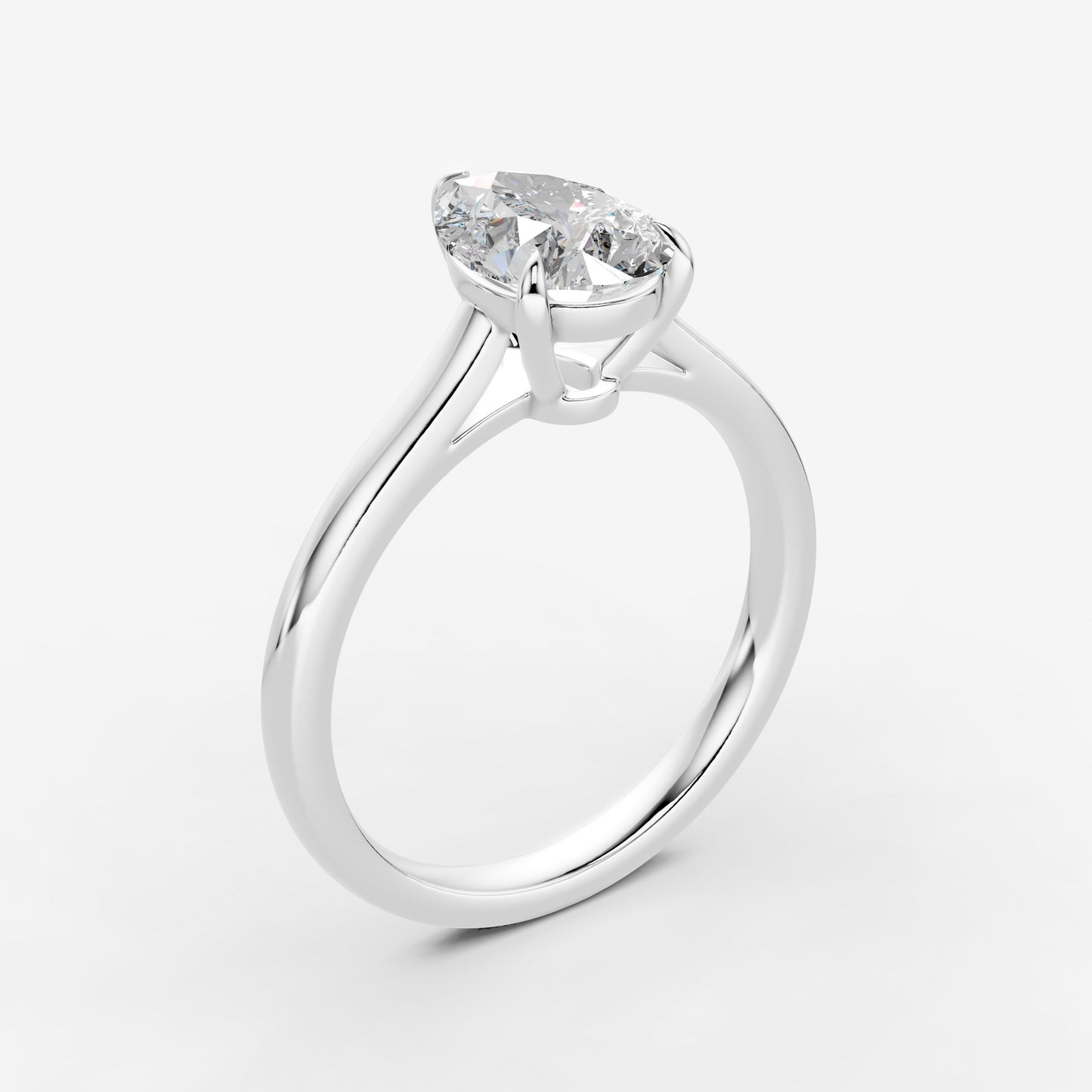 Classic Pear Solitaire Ring in 18K White Gold