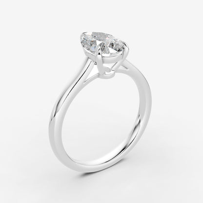 Classic Pear Solitaire Ring in 18K White Gold