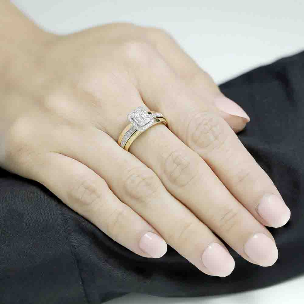 Mirage Emerald Cut Diamond Tricolor Ring in 18K Gold