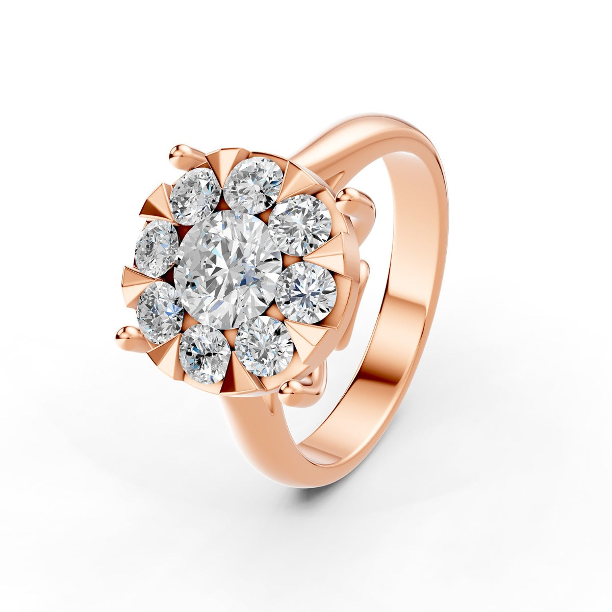 Mirage Round 2 Ct Look Diamond Engagement Ring in 18K Rose Gold