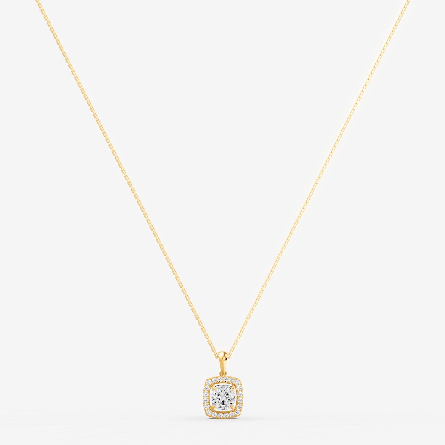 Halo Cushion Solitaire Pendant in 18K Yellow Gold
