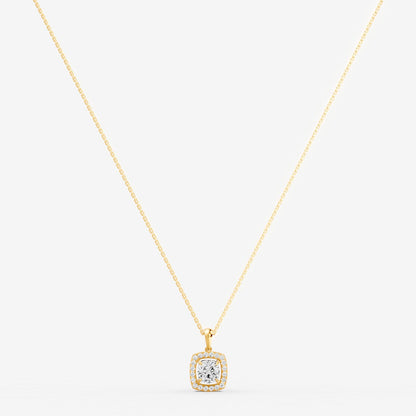Halo Cushion Solitaire Pendant in 18K Yellow Gold