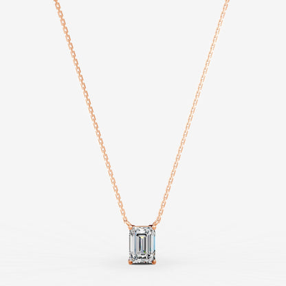Classic Emerald Solitaire Pendant in 18K Rose Gold