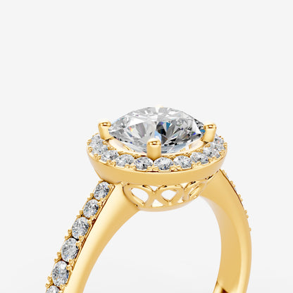 Halo Round Solitaire Ring in 18K Yellow Gold