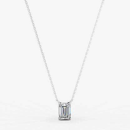 Classic Emerald Solitaire Pendant in 18K White Gold
