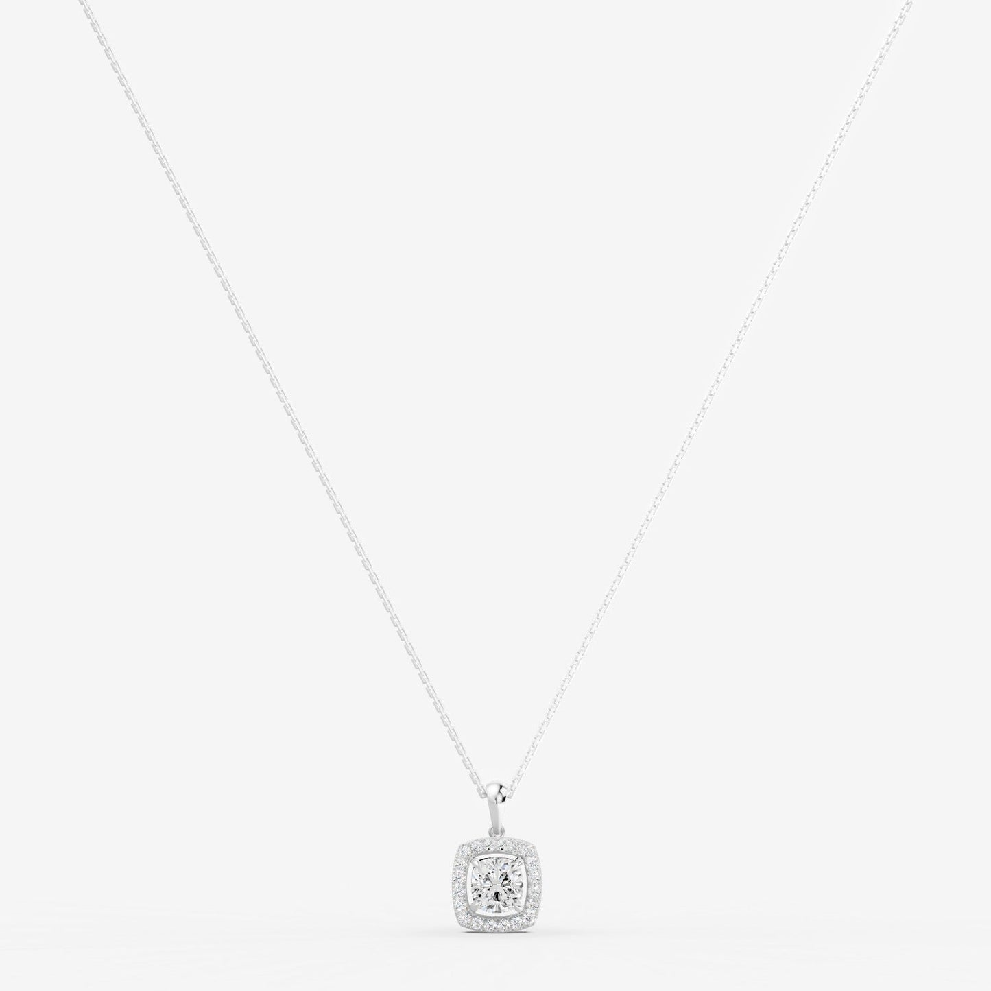 Halo Cushion Solitaire Pendant in 18K White Gold