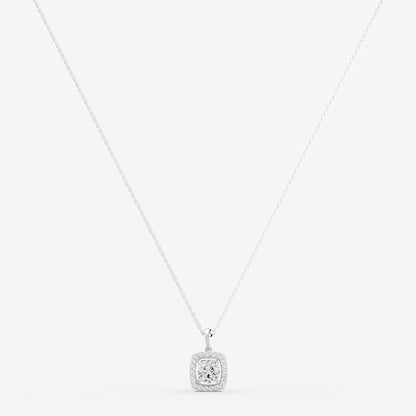 Halo Cushion Solitaire Pendant in 18K White Gold