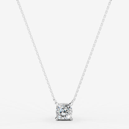 Classic Cushion Solitaire Pendant in 18K White Gold
