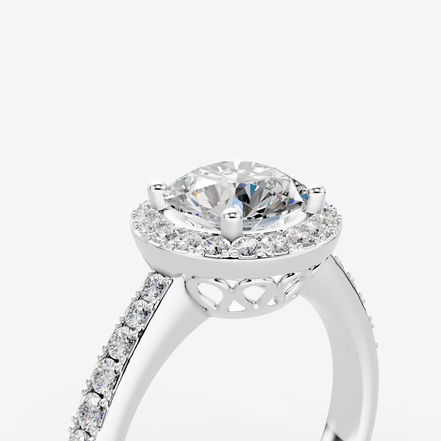 Halo Round Solitaire Ring in 18K White Gold