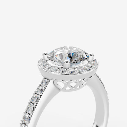 Halo Round Solitaire Ring in 18K White Gold