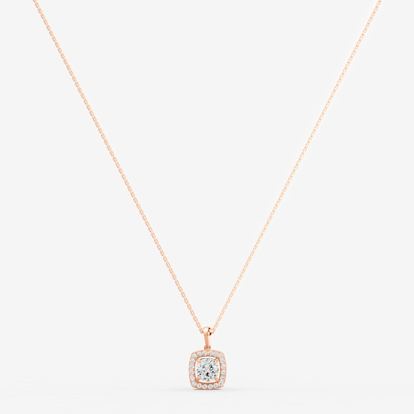 Halo Cushion Solitaire Pendant in 18K Rose Gold