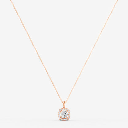 Halo Cushion Solitaire Pendant in 18K Rose Gold