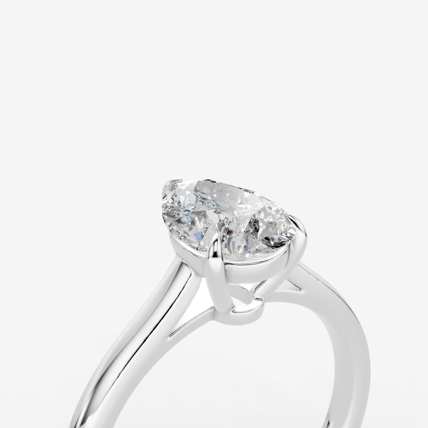 Classic Pear Solitaire Ring in 18K White Gold