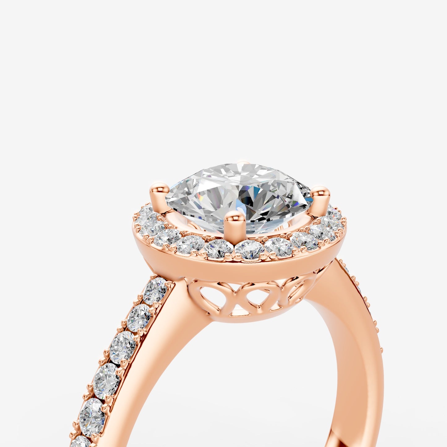 Halo Round Solitaire Ring in 18K Rose Gold