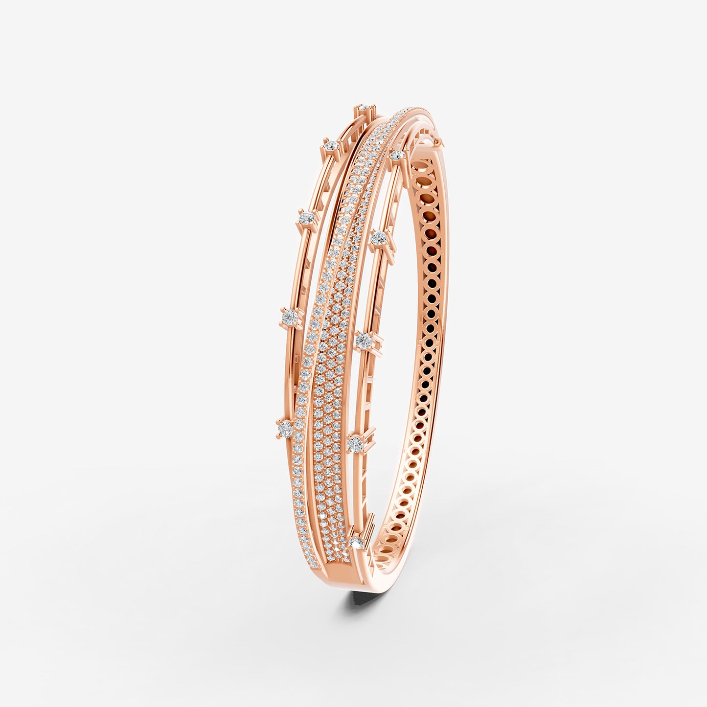 18K Rose gold Bangle set in Pave setting diamonds