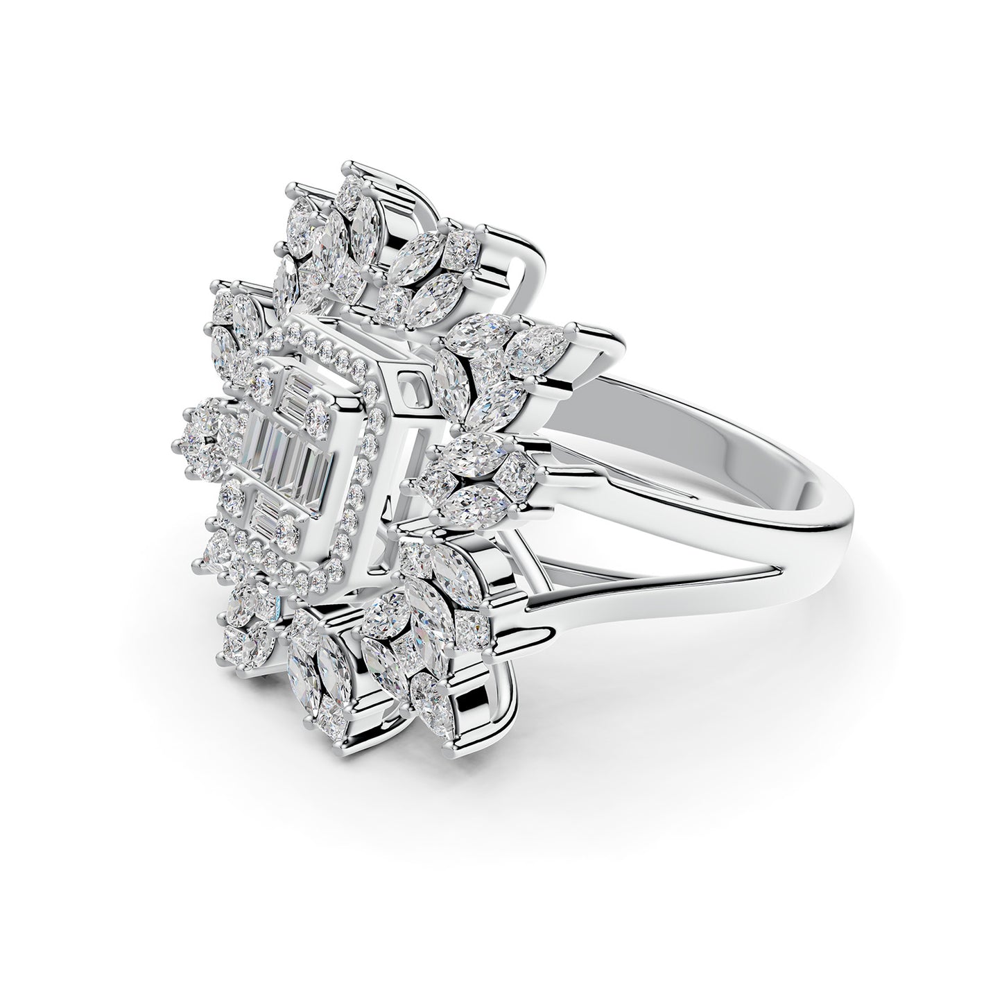 Red Carpet White Gold Diamond Sunburst Ring - Regular