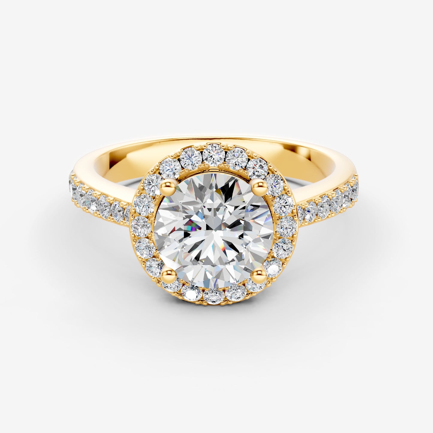 Halo Round Solitaire Ring in 18K Yellow Gold