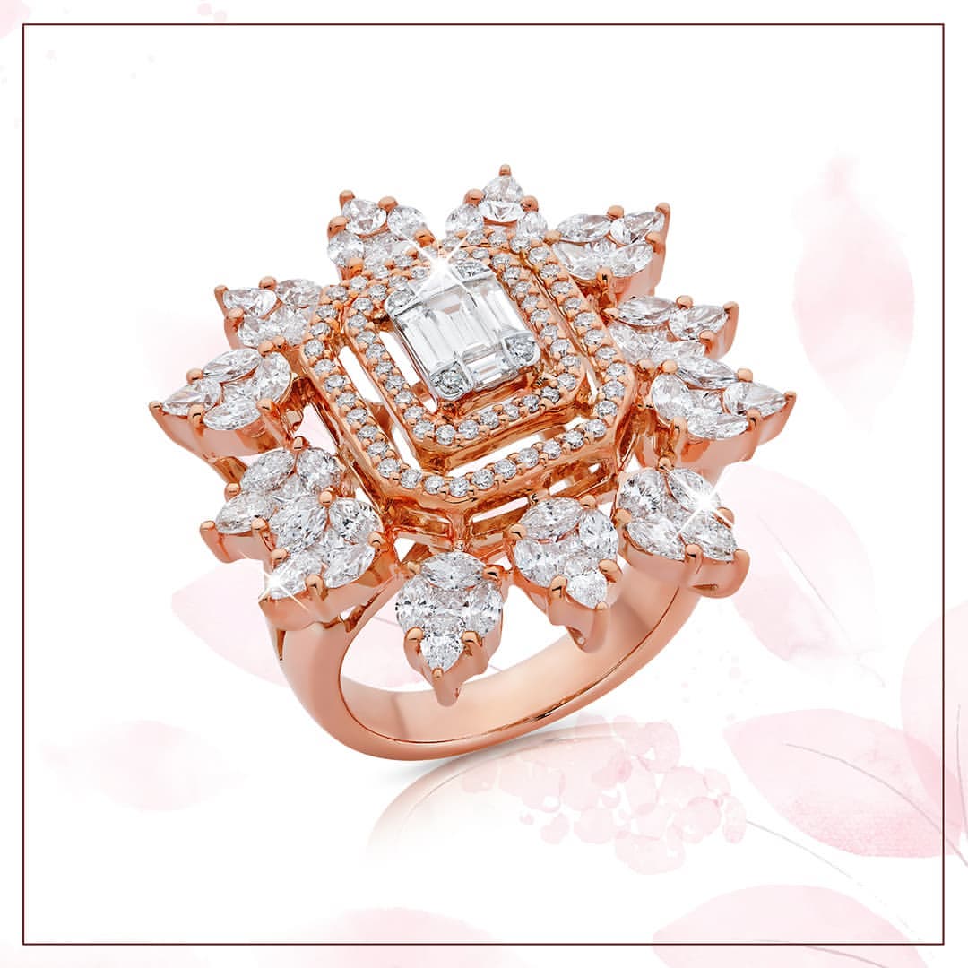 Red Carpet Rose Gold Diamond Sunburst Ring - Large