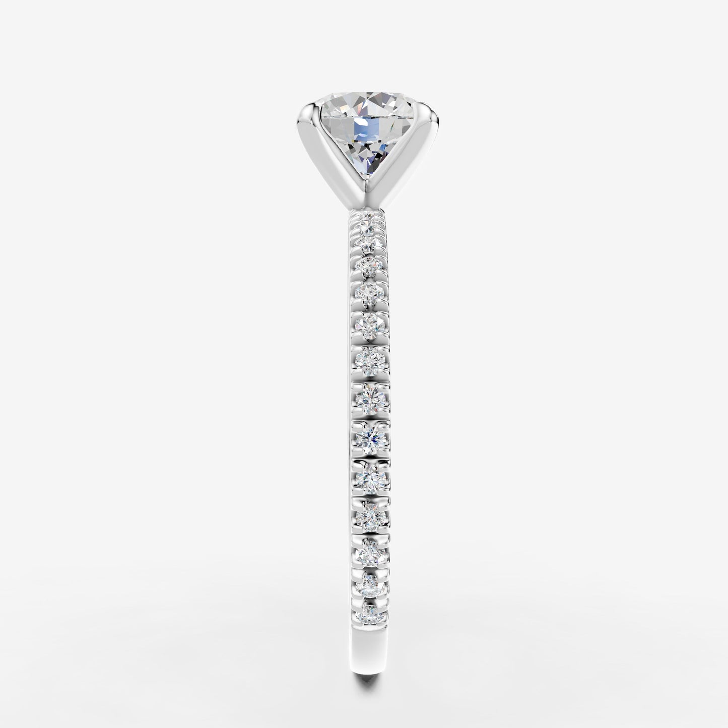 Round Solitaire Diamond Band Ring in 18K White Gold