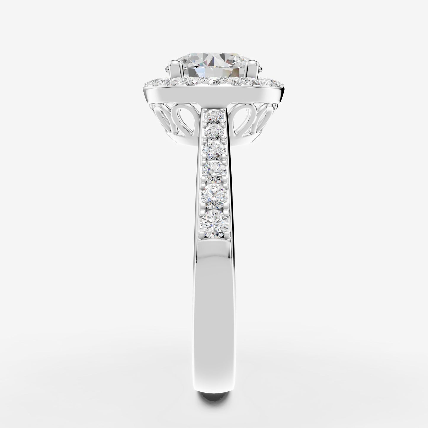 Halo Round Solitaire Ring in 18K White Gold
