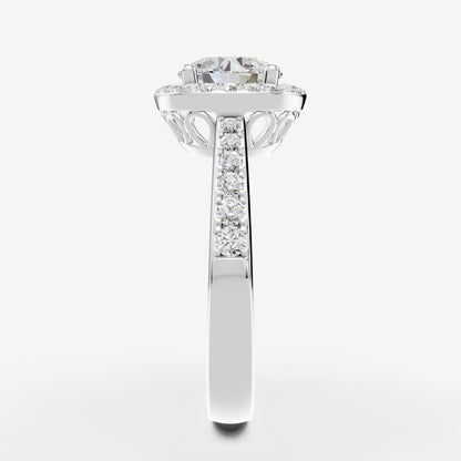 Halo Round Solitaire Ring in 18K White Gold