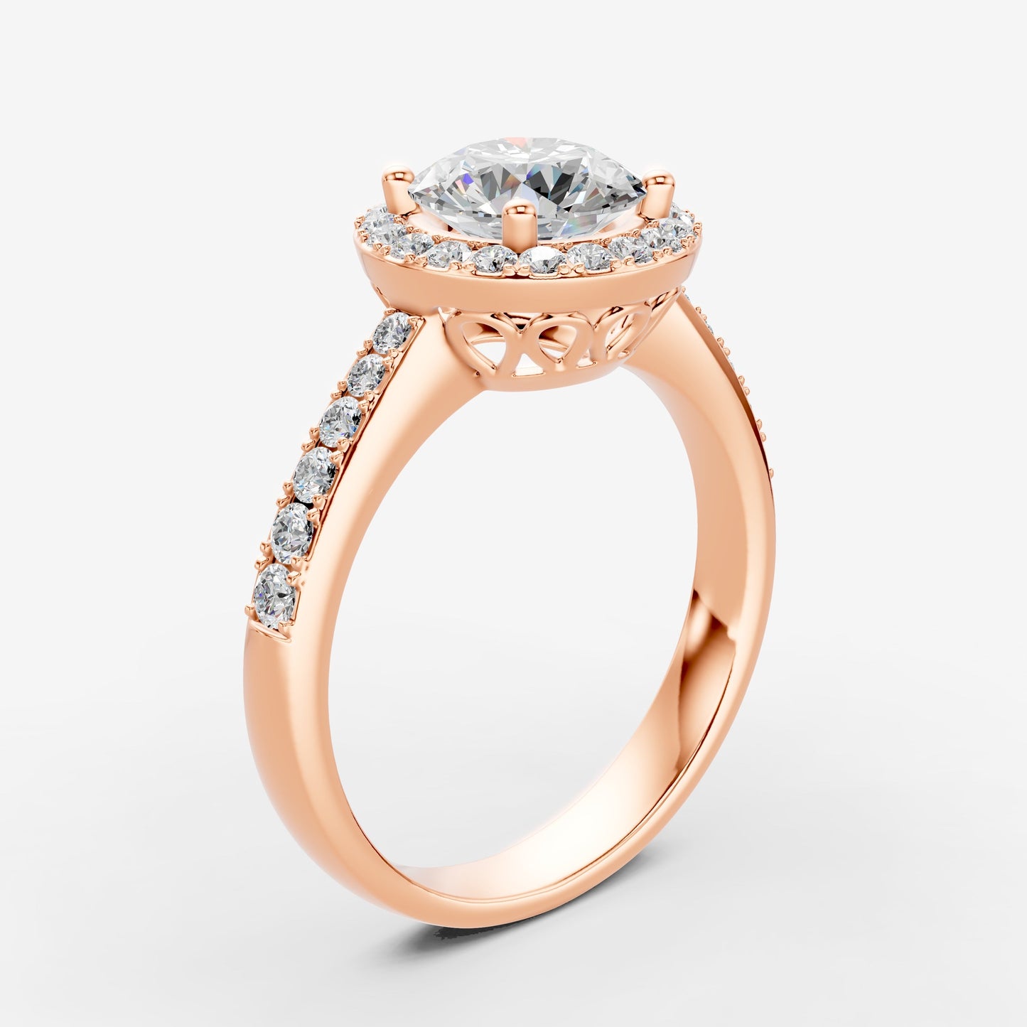 Halo Round Solitaire Ring in 18K Rose Gold
