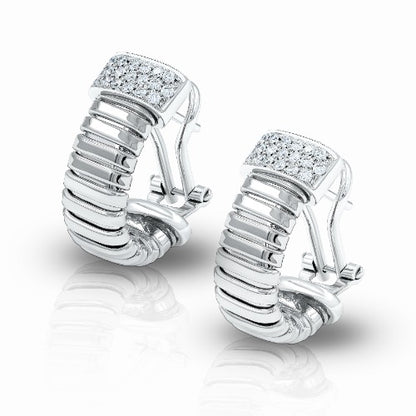 Tessitore Diamond Tubogas Hoop Earrings in 18K White Gold