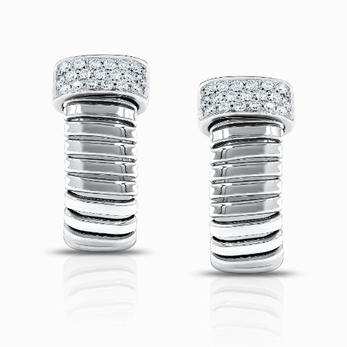 Tessitore Diamond Tubogas Hoop Earrings in 18K White Gold