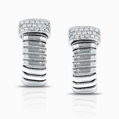 Tessitore Diamond Tubogas Hoop Earrings in 18K White Gold