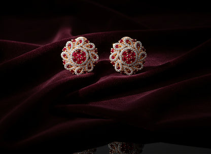 Rose Ruby Bloom Diamond Stud Earrings 18K Rose Gold