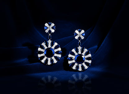 Sapphire & Diamond Statement Earrings 18K White Gold