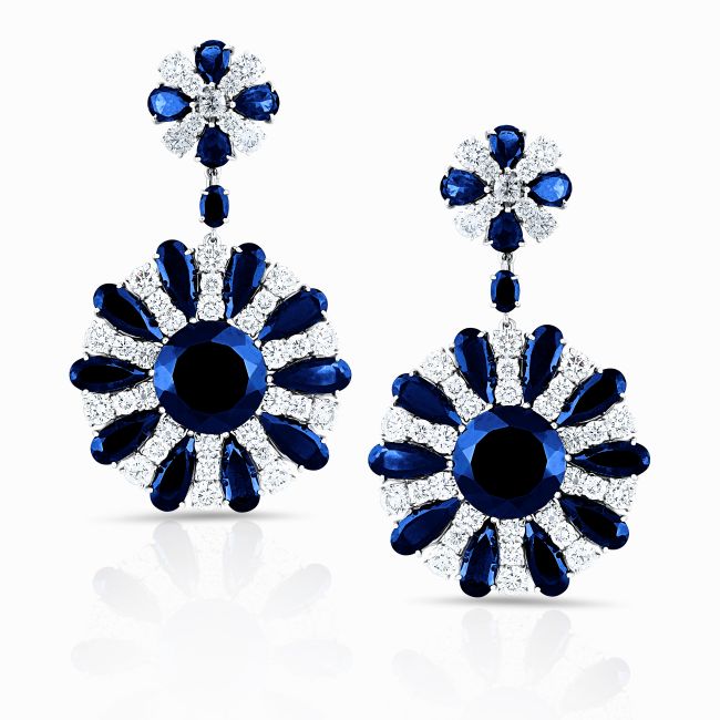 Sapphire & Diamond Statement Earrings 18K White Gold