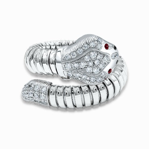 Tessitore Serpente Diamond & Ruby Coiled Ring in 18K White Gold