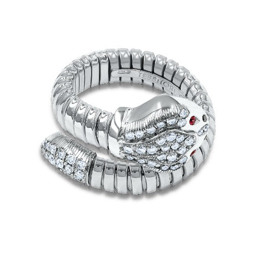 Tessitore Serpente Diamond & Ruby Coiled Ring in 18K White Gold