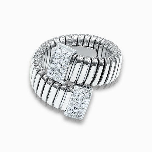 Tessitore Diamond Tubogas Open-Cuff Ring in 18K White Gold