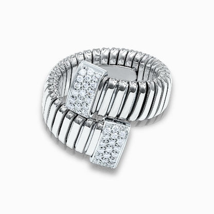 Tessitore Diamond Tubogas Open-Cuff Ring in 18K White Gold