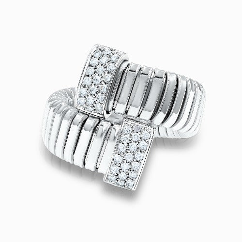 Tessitore Diamond Tubogas Open-Cuff Ring in 18K White Gold